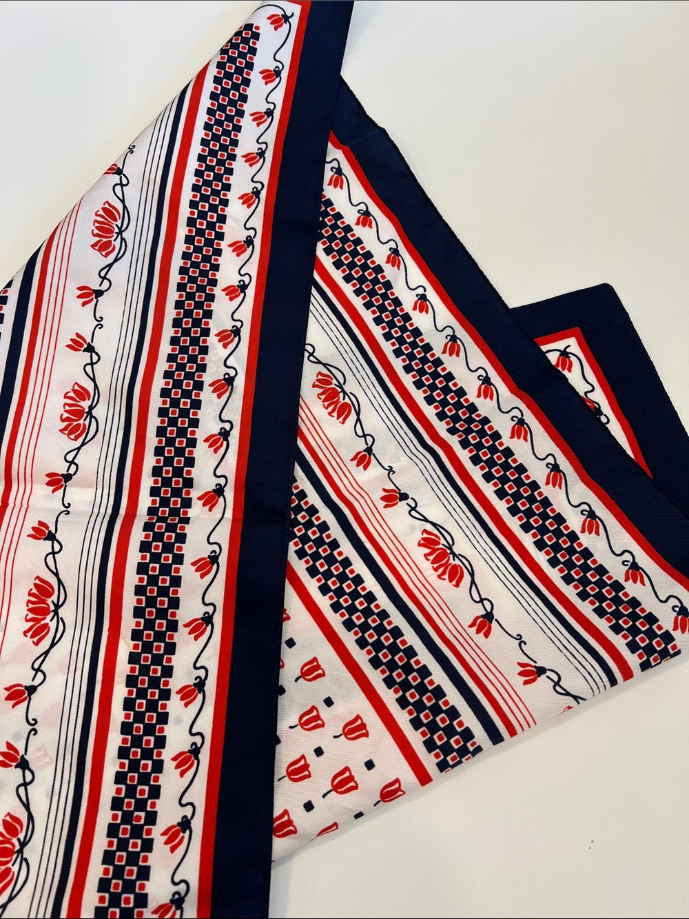 Navy, Red‎ & White Printed Scarf 25x26”